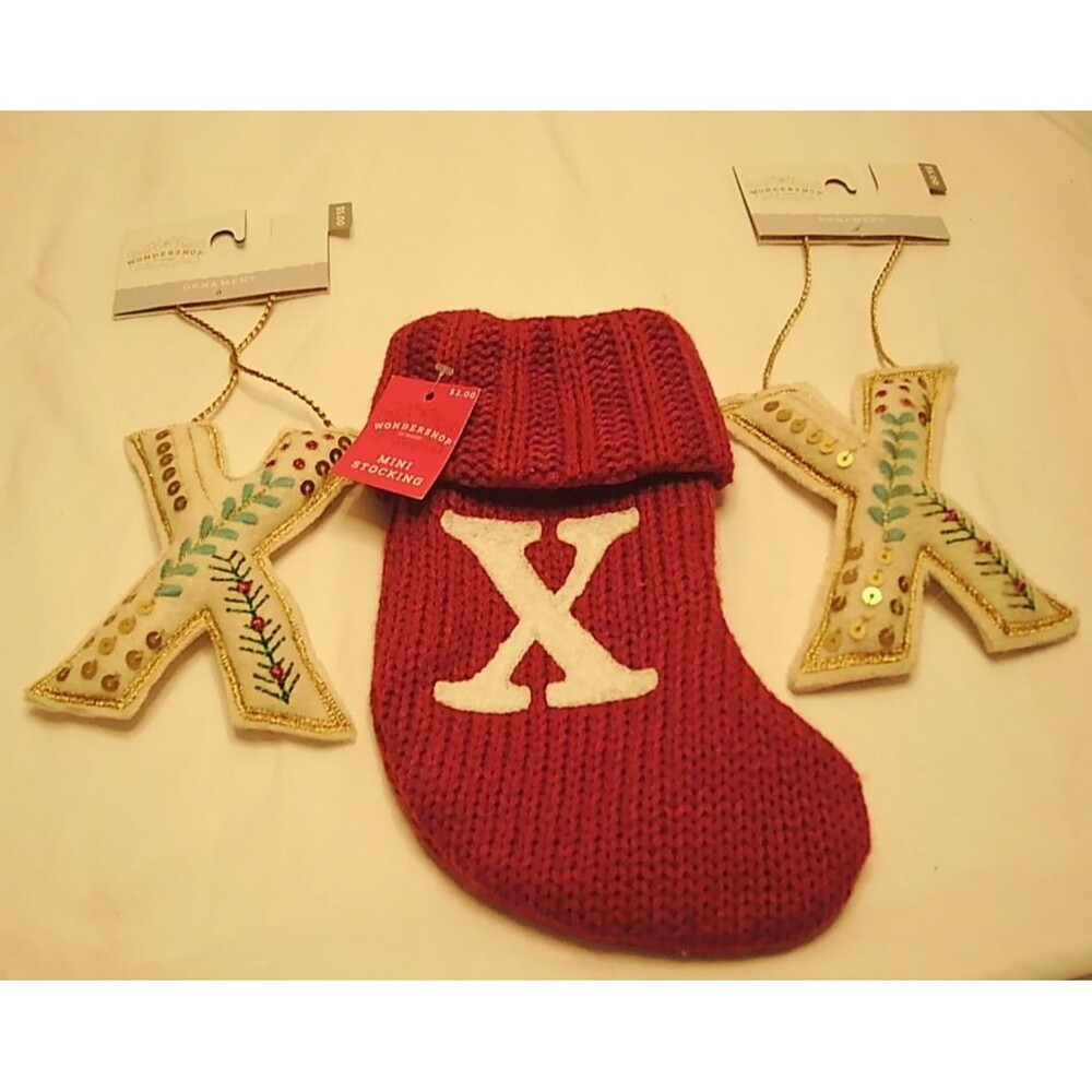Target Wonderland Christmas Stocking and Two "X" Ornaments NWT